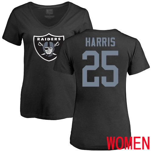 Oakland Raiders Black Women Erik Harris Name and Number Logo NFL Football #25 T Shirt->nfl t-shirts->Sports Accessory